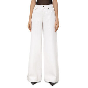 Alice and Olivia Women Trish Baggy Faux Leather Pants Off White Size 4